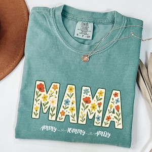 Gepersonaliseerde Mimi-shirt met namen kleinkinderen, aangepaste kindernamen oma shirt, Mimi-T-shirt, Mimi-T-shirt met bloemen, Mimi-cadeaus, Moederdagshirt