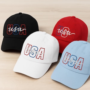 USA Embroidered Hat Patriotic Baseball Cap, 4th of July Dad Hat, Red White Blue America Cap, Adjustable Summer Hat Gift for Him or Her