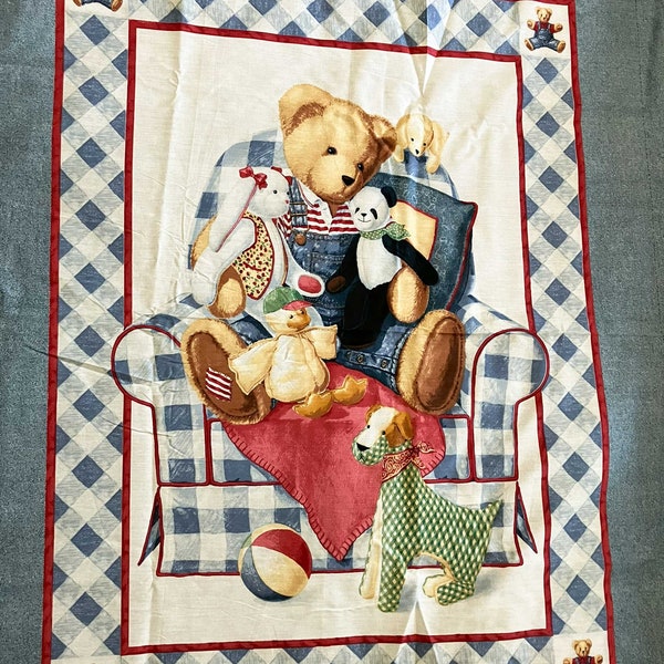 Teddy Bear Baby Quilt Unfinished Fabric Panel 44' x 35"