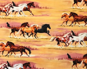 Caballos corriendo al atardecer, 1 yarda, de Elizabeth Studios. Tela cortada a medida, tela de algodón BTY para costura de colchas.
