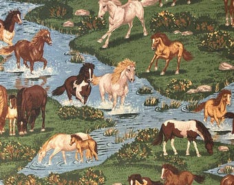 River Run Scenic Horse Fabric by Springs Creative Fabric