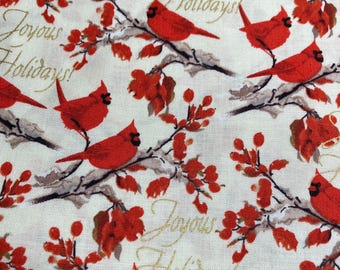 Joyous Holiday Cardinals Cotton Fabric by the Yard