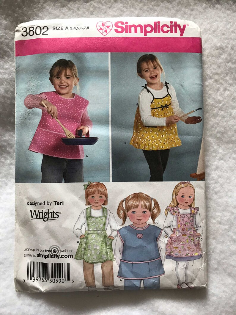 Artwork Apron-Sizes 3-8 Cooking Simplicity 3802 Girl/'s Smock-Painting