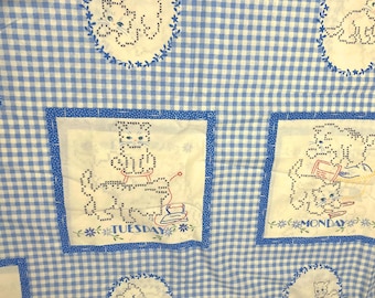 1 3/4 Yds Vintage Cats Cross Stitch Days of the Week (Sunday-Tuesday) by Beck Porch Prints Wilmington Prints