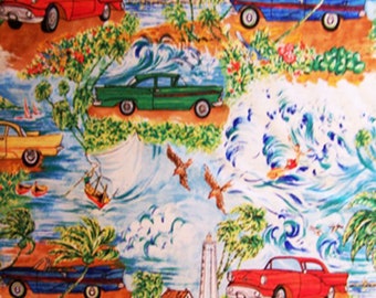 Last Piece Tropical Classic Chevy Car Fabric-Out of Print Cotton Quilt Sewing by the Yard
