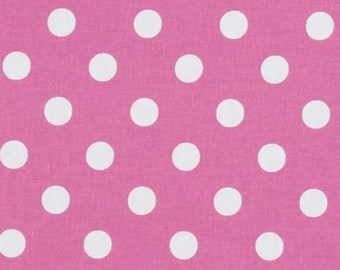 Large 3/4" White Polka Dots on Pink Cotton Sewing Fabric by the Yard
