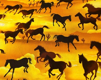 Painted Plains Sunset Silhouette Horses by Fabric Traditions