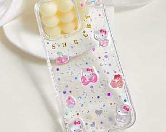 Custom Name Bling Sparkle Hello Kitty design charms Pink Cute Customized Phone case iPhone 17 16 E 15 14 Plus 13 12 11 Pro Max Samsung Cases