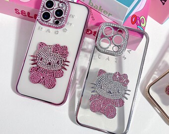 Custodia per iPhone Hello Kitty con strass: nome personalizzato con brillantini rosa