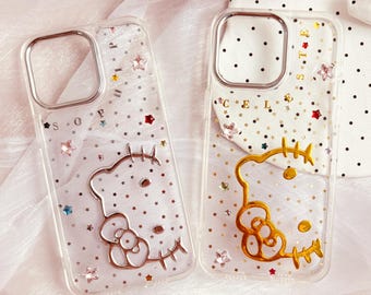 Aangepaste naam Bling Sparkle Hello Kitty-ontwerpbedels roze schattig aangepast telefoonhoesje iPhone 17 16 E 15 14 Plus 13 12 11 Pro Max-hoesjes