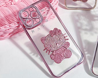 Sparkle Strass Kristal Hello Kitty-ontwerpbedels Roze schattig aangepaste naam Aangepaste telefoonhoes iPhone 17 16 E 15 14 Plus 13 12 11 Pro Max