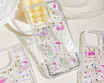 Handgemaakt roze Kitty Bling-telefoonhoesje: aangepaste naam iPhone en Galaxy