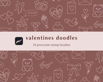 Valentine Doodles Procreate Stamp Brushes | Heart Digital Art Tools (Digital Download)