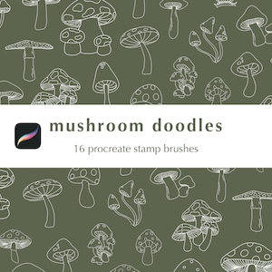 Mushroom Doodles Brush Stamp Set | Nature Procreate Brushes | Digital Download | Digital Art Tools | Stamp Brushes Procreate | Prettybypoppy