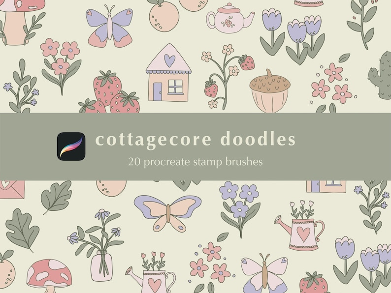 Cottagecore Doodles Brush Stamp Set | Floral Nature Procreate Brushes ...