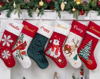 Personalized Christmas Stockings Velvet Luxury Stockings Embroidered Stocking with Name Applique Holiday Stocking for Christmas Decor