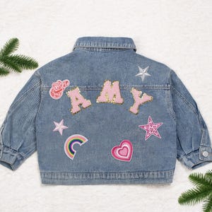 Jacket for Girl Personalized Jean Jacket for Kids Denim Jacket for Birthday Gift Custom Kids Letter Patch Denim Jacket Toddler Jean Jacket