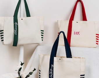 Personalized Canvas Tote Embroidered Preppy Boat Bag Monogramed Beach Bag for Wedding Gift Bachelorette Bag with Name Custom Coastal Tote