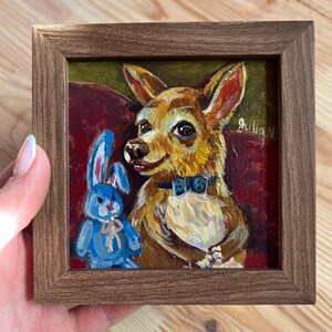 dog with rabbit/ original oil painting Wall Decor Art Artist