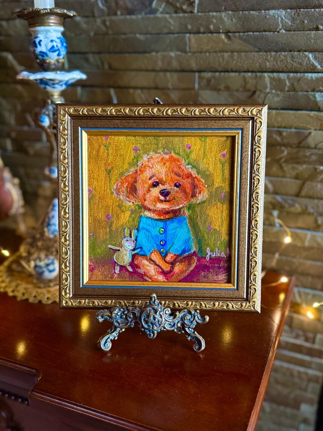 Maltipoo Oil Painting Portrait 100% Handmade Original Oil Framed Art ...