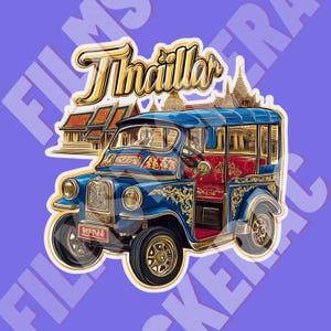Breid je collectie uit met deze Tuk-Tuk Thailand-sticker, met een prachtige Thaise tempelachtergrond.