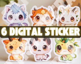 Add a touch of magic to your collection with these adorable dragon stickers! This set includes six unique, AI-generated dragon designs.