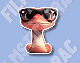 sticker Little red snake sticker with black glasses  cute bright and stylish Snake Sticker