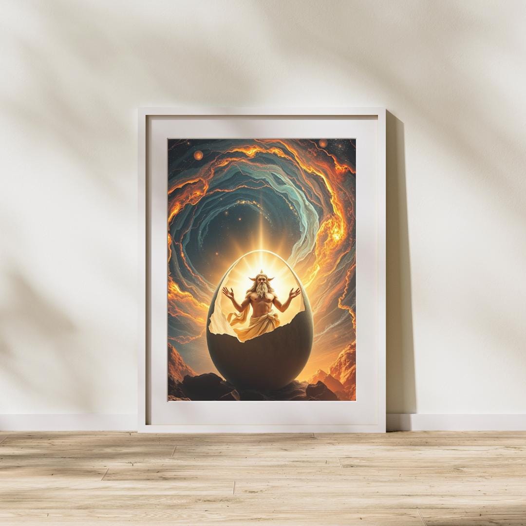 The Birth of All: Protogonus and the Cosmic Egg - Digital Art Print ...