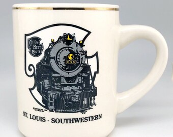 Country Train Mug, St Louis - Southwestern, Cotton Belt Route, Locomotion Railroad, Ceramic Coffee Cup, Vintage