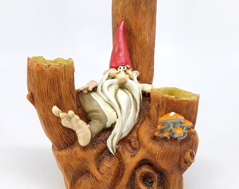 Quercelfo by Paolo Chiari Gnome Candle Holder Candlestick 3 Trio Taper Hand Painted Fantasy Italy Vintage