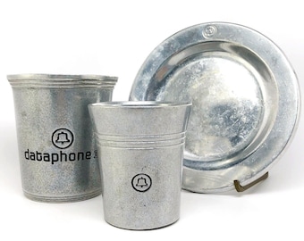 Vintage Advertising Bell Telephone Dataphone II, Wilton Pewter Cups And Plate, Computer Modem , Ma Bell AT&T