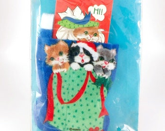 Send A Sock Felt Stocking Card Kittens Meowy Christmas Cat Kitsch Rennoc Corp Vintage