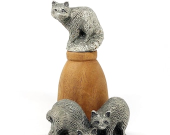 Kiefer Collectibles Pewter Raccoons Mood Wood Oil Diffuser Air Enhancer Aromatherapy Figurine USA Vintage
