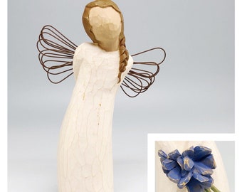 Willow Tree Angel Thank You Figurine, Holding Flowers Behind Back, Wire Wings, Folk Art Cottagecore, Demdaco Susan Lordi, Vintage 2002