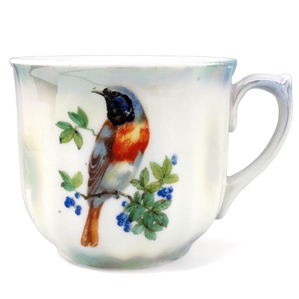 Coffee Cup Tea Cup Bird Flowering Branch Berries Lusterware Lustre Luster Iridescent Germany Antique