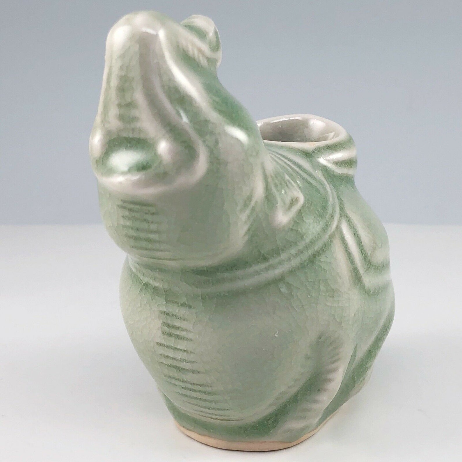 Siam Celadon Miniature Elephant Vase Trunk Raised Up Wood Ash Etsy