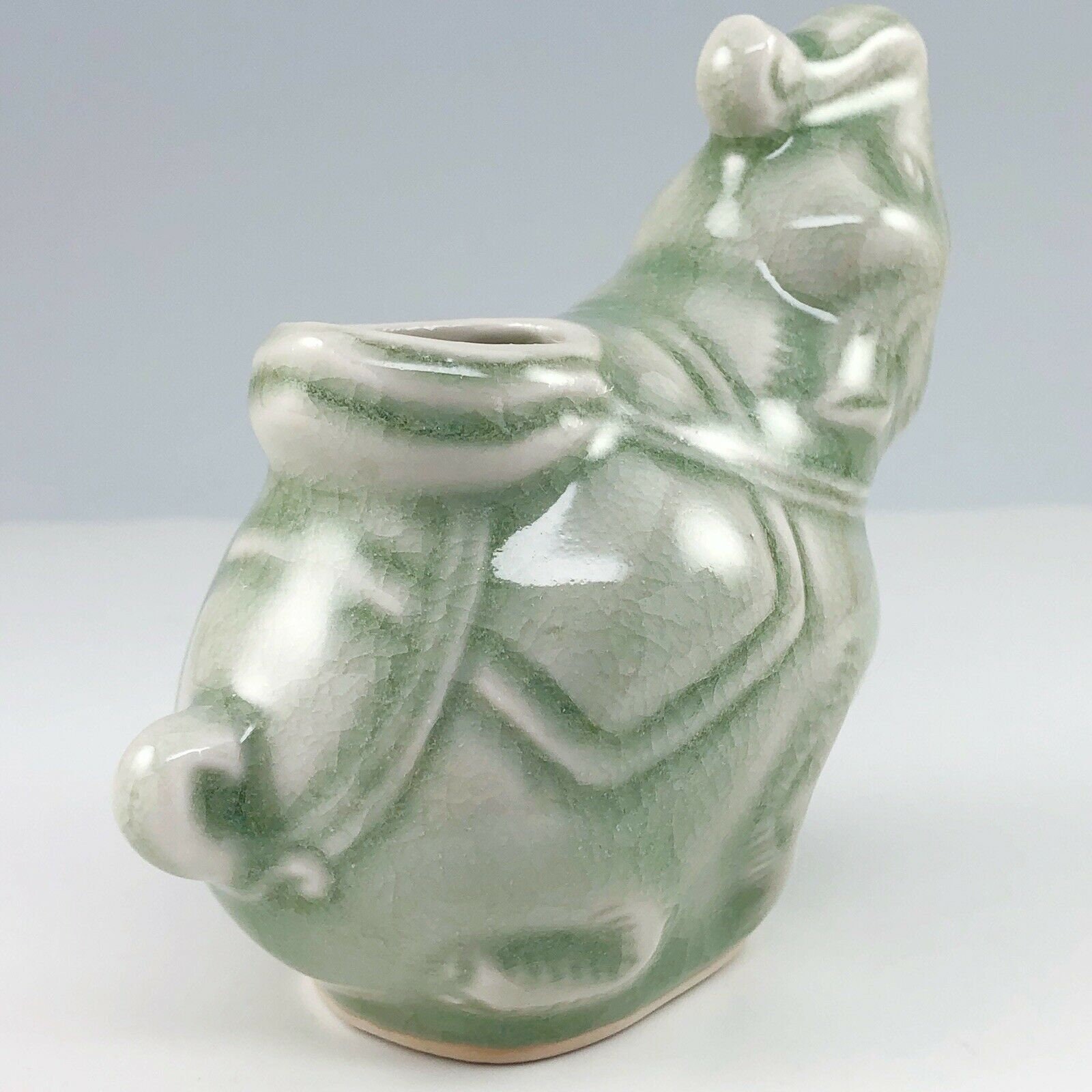Siam Celadon Miniature Elephant Vase Trunk Raised Up Wood Ash Etsy
