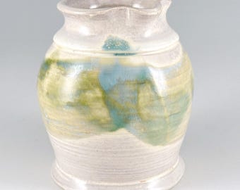 Edgecomb Potters Green, Blue & White Glazed Pottery Creamer, Handmade in Maine USA