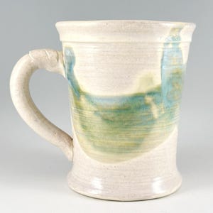 Edgecomb Potters Green Blue White Ceramic Mug, Vintage Abstract Coffee Cup from Maine