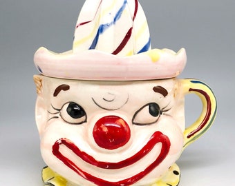 Tilso Clown Juicer Reamer, Hand Painted Ceramic Mug, Vintage Kitsch Cup, Made in Japan 12/755