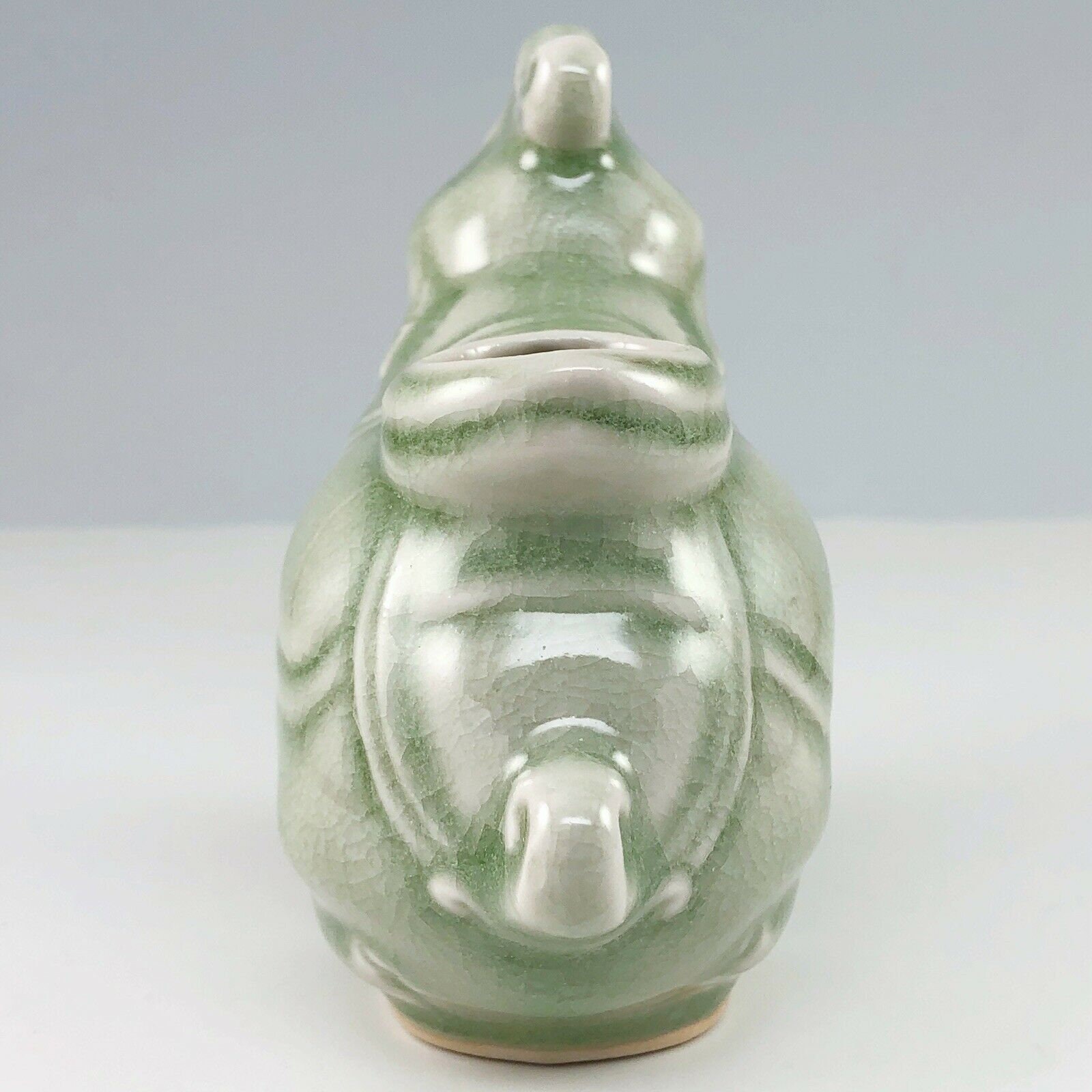 Siam Celadon Miniature Elephant Vase Trunk Raised Up Wood Ash Etsy