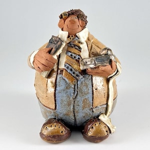 Studio Pottery Accountant Figurine, Vintage 'Balloon People' Sculpture by Sara Meadows
