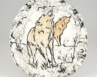 Stan Langtwait Shapes of Clay Pottery Wolves Hangende muurplaquette Mt St. Helens
