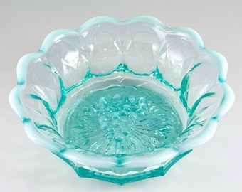Fenton Glass Blue Opalescent Candy Bowl, Heavy Grape/Diamond Vintage 1950s USA