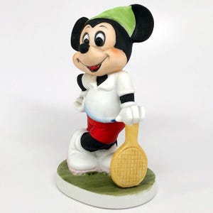 Walt Disney Productions, Mickey Mouse Tennis Player Figurine, Hand-Painted Bisque Porcelain, Vintage Made in Korea image 3