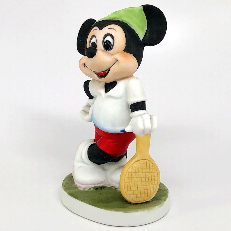 Walt Disney Productions, Mickey Mouse Tennis Player Figurine, Hand-Painted Bisque Porcelain, Vintage Made in Korea image 3