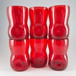6 Morgantown Glass Tumblers #9849, Kentwood Ruby Red Pinched Dimpled, 6oz Juice Glasses, Vintage 1964