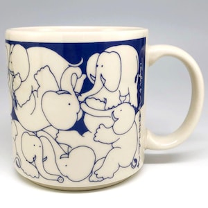 Taylor & Ng Naughty Elephants Mug, Vintage Ceramic Coffee Cup, Humorous Novelty, San Francisco California USA