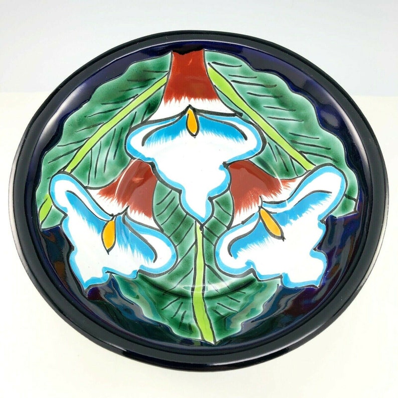 Mexico Talavera Redware Pottery Bowl Calla Lilies Hand Painted | Etsy