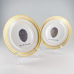 Fabergé Limoges Bread Plate Set, Vintage Imperial Silver Anniversary Egg Design